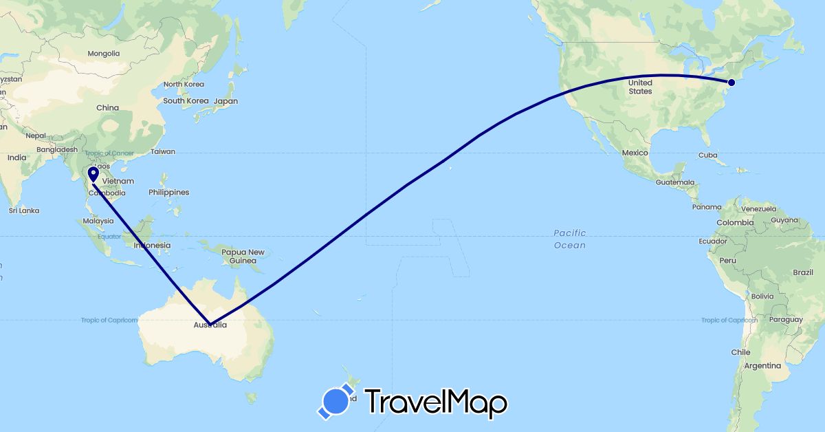 TravelMap itinerary: driving in Australia, Thailand, United States (Asia, North America, Oceania)
